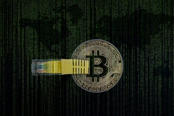 Cryptocurrency coins and blockchain network visualization